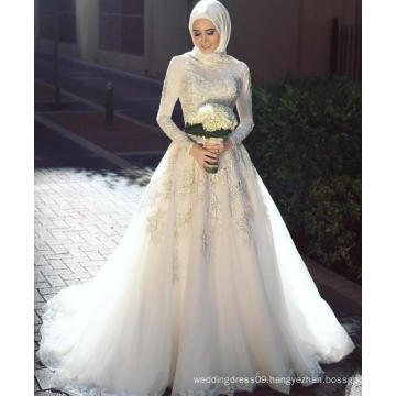 Best Selling DuBai Country hand Embroidery Designs Long Sleeve Muslim Wedding Dress